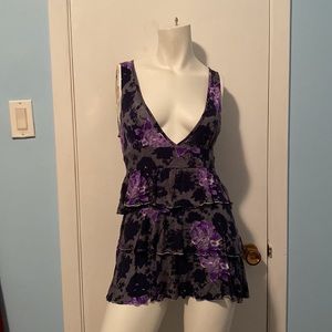 Grey and Purple Floral Tiered Tunic